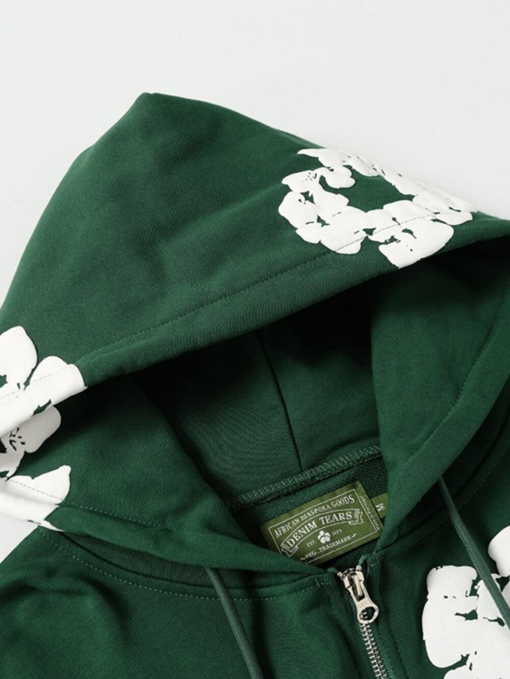 Green Denim Tears Cotton Flower Pattern Zip-Up Hoodie Unisex - Picture 3 of 8